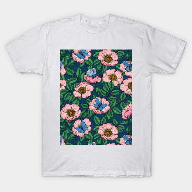 Dog rose and butterflies T-Shirt by katerinamk